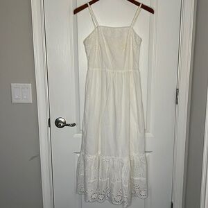 Japna thin strap midi summer tiered dress smocked crochet design white medium